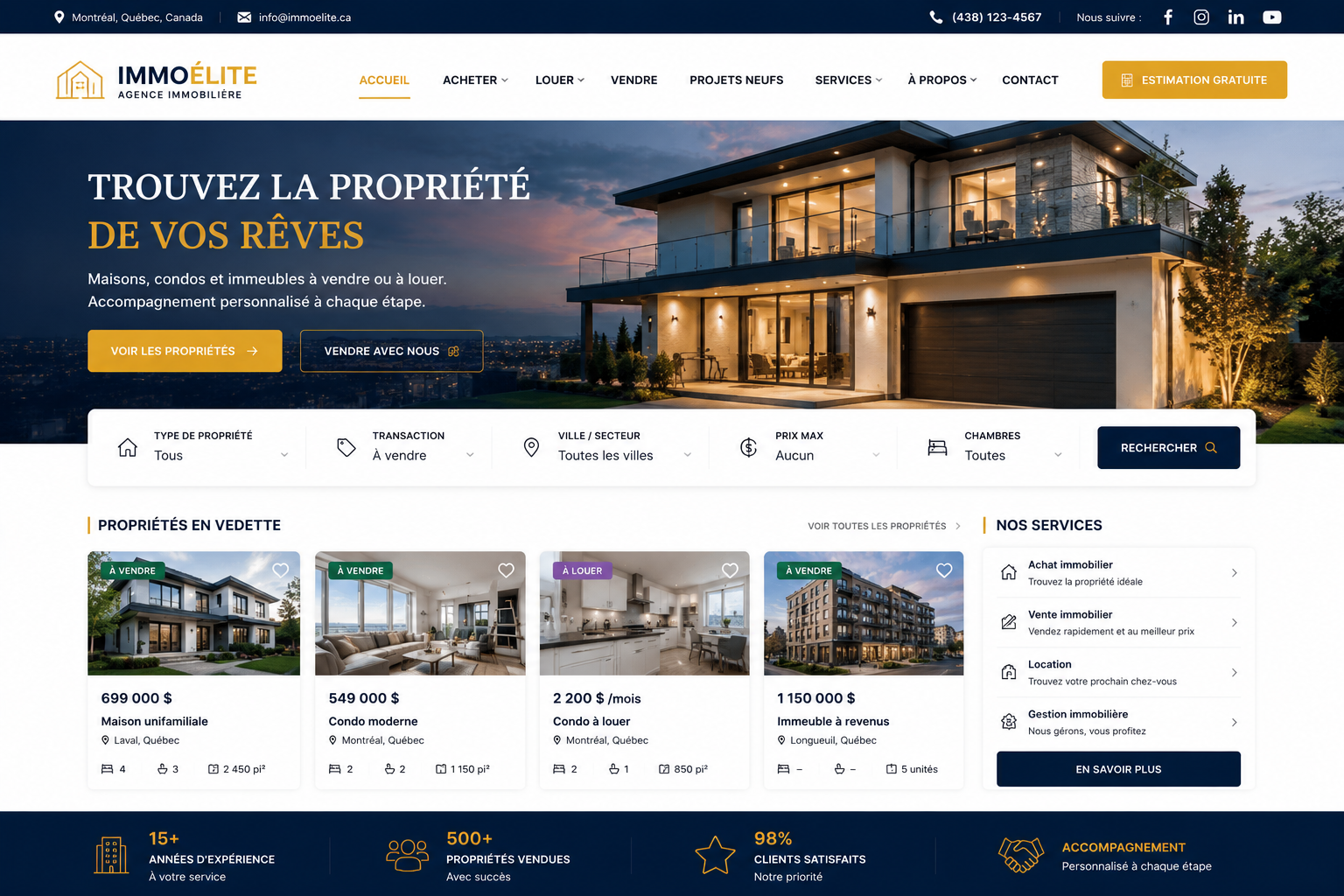 Création d’un site pour agence immobilière