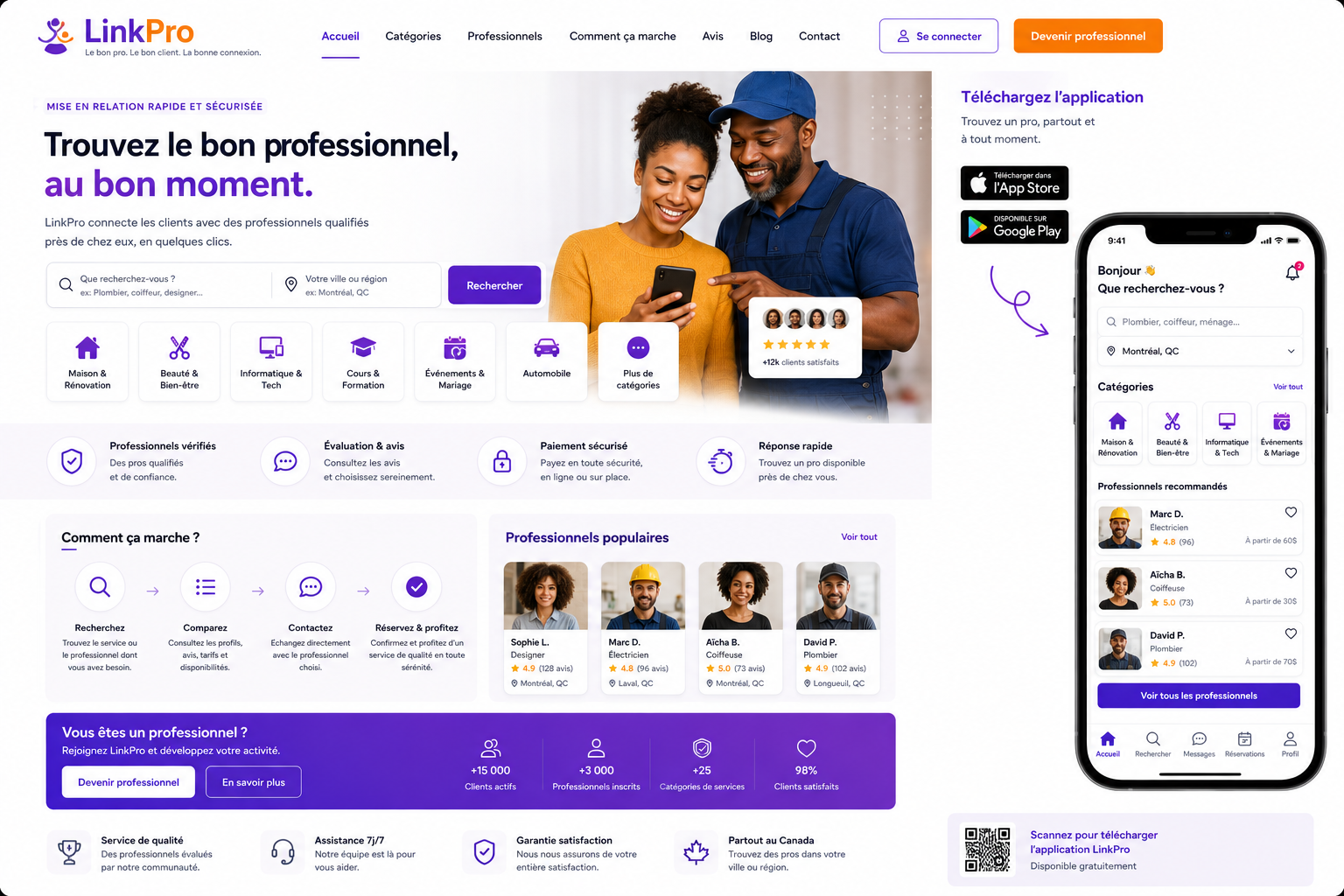 Création d’un site de mise en relation clients/professionnels
