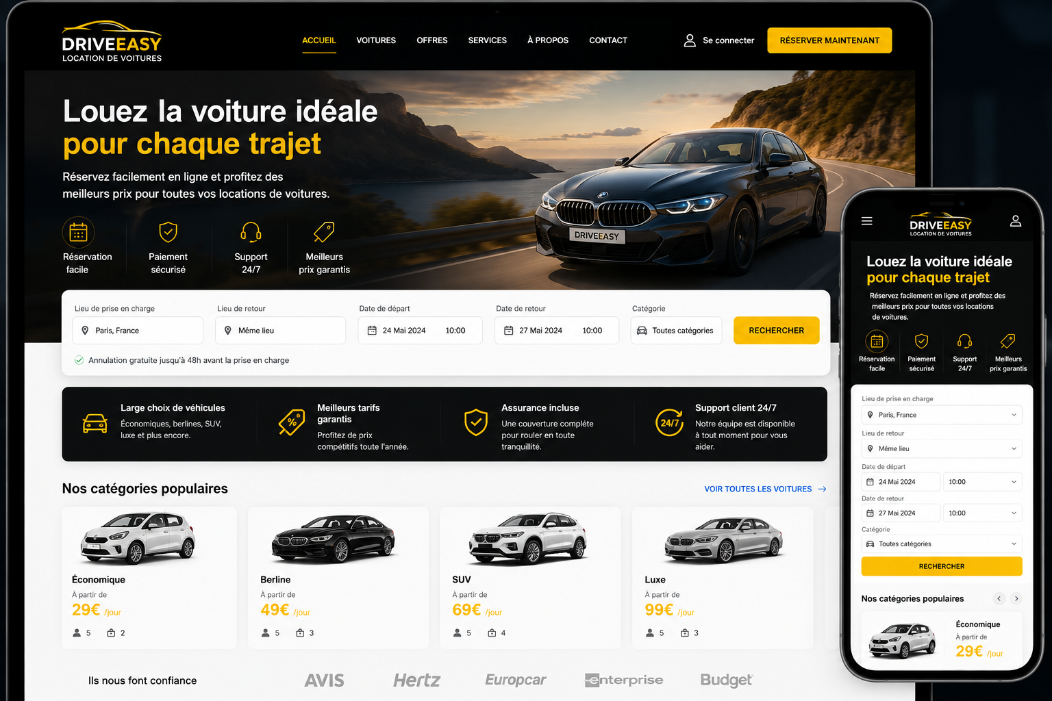 Création d’un site de réservation de voitures