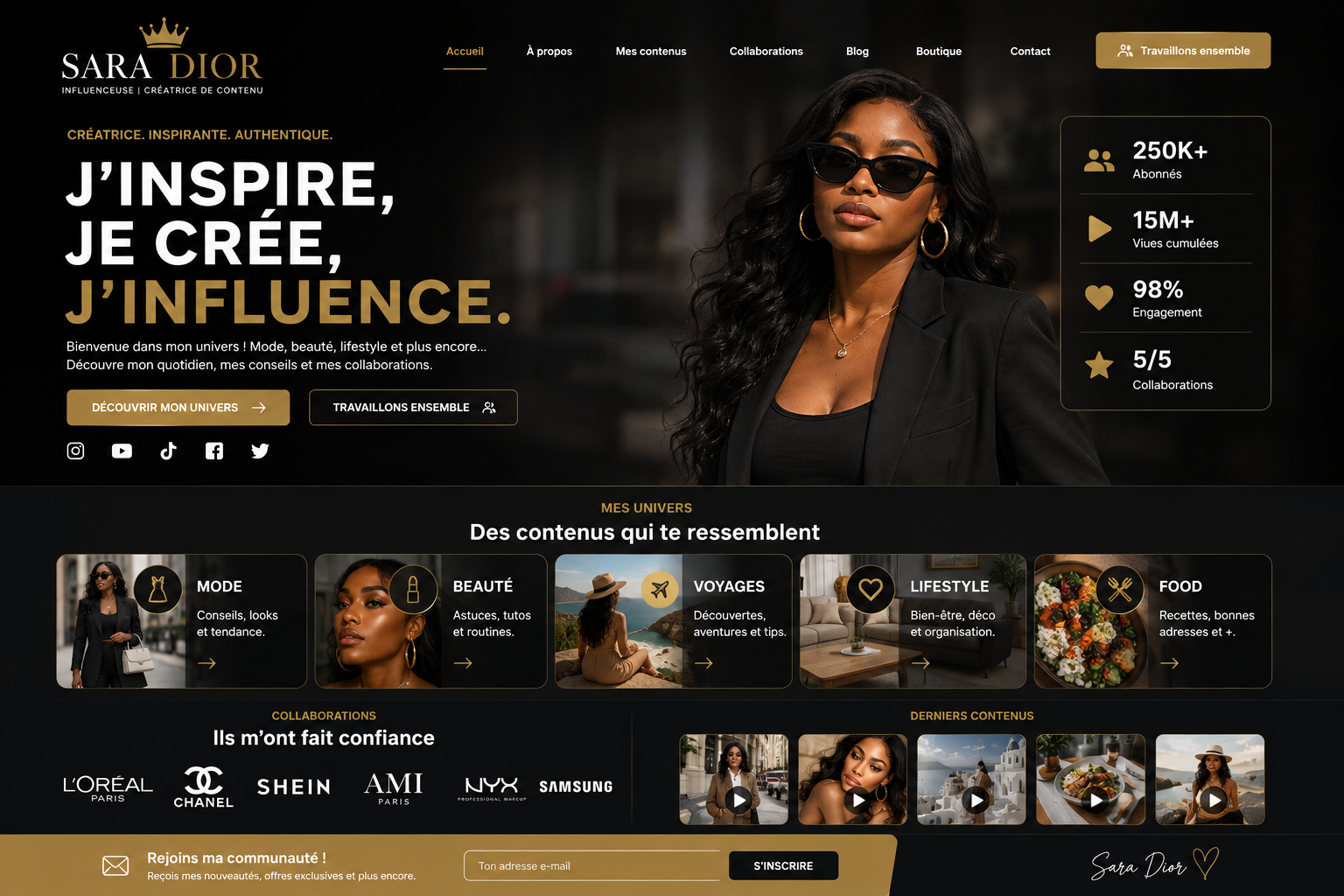 Création d’un site pour influenceur